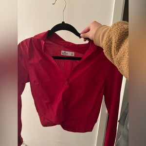 Red Cropped Button Up
